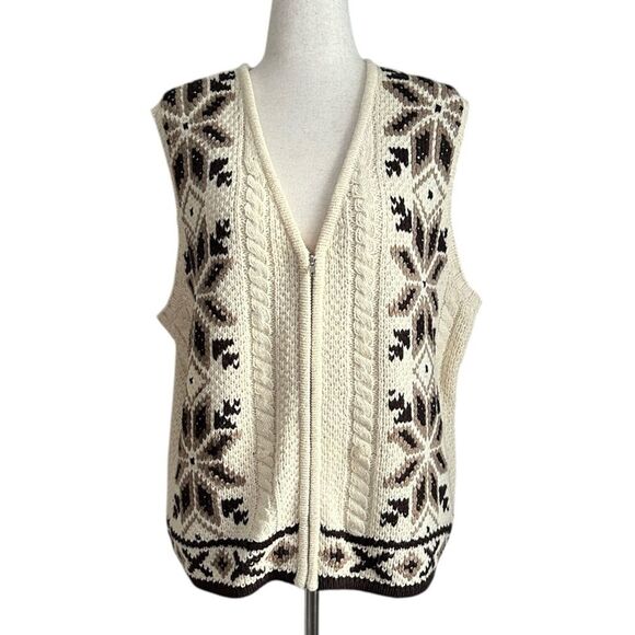 Vintage Lane Bryant Designs & Co Fair Isle Zip Sweater Vest 90s Size 14/16 - Picture 1 of 7